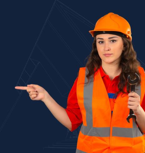 Construction professional pointing toward the quote button