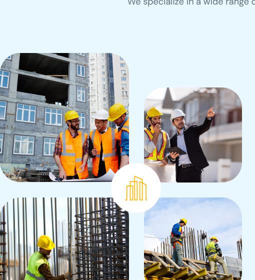 Construction team and site collage